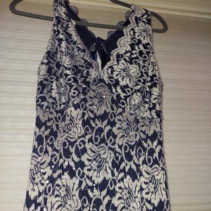 Blue and silver sequin gown